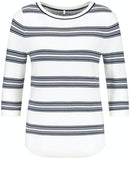3/4 Sleeve Stripe Round Neck Jumper - Ecru/blue Hoops