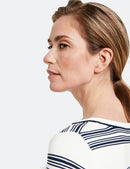 3/4 Sleeve Stripe Round Neck Jumper - Ecru/blue Hoops