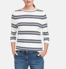 3/4 Sleeve Stripe Round Neck Jumper - Ecru/blue Hoops