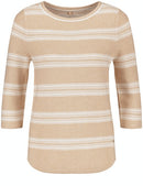 3/4 Sleeve Stripe Round Neck Jumper - Ecru/white Hoops