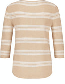 3/4 Sleeve Stripe Round Neck Jumper - Ecru/white Hoops