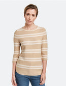 3/4 Sleeve Stripe Round Neck Jumper - Ecru/white Hoops