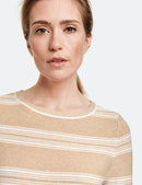 3/4 Sleeve Stripe Round Neck Jumper - Ecru/white Hoops