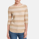 3/4 Sleeve Stripe Round Neck Jumper - Ecru/white Hoops