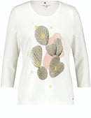 3/4 Sleeve Front Motif T-Shirt - Off White