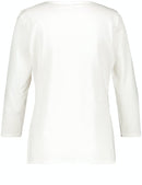 3/4 Sleeve Front Motif T-Shirt - Off White