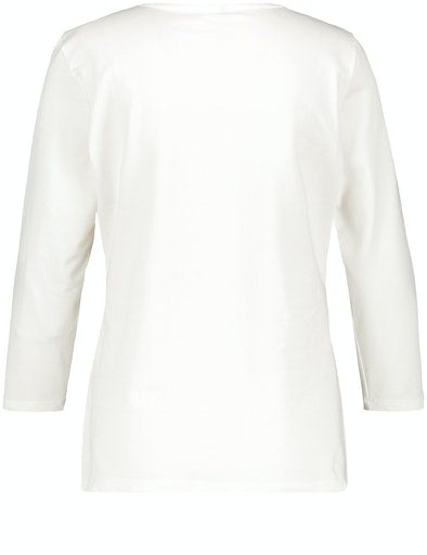 3/4 Sleeve Front Motif T-Shirt - Off White