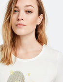 3/4 Sleeve Front Motif T-Shirt - Off White