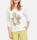 3/4 Sleeve Front Motif T-Shirt - Off White