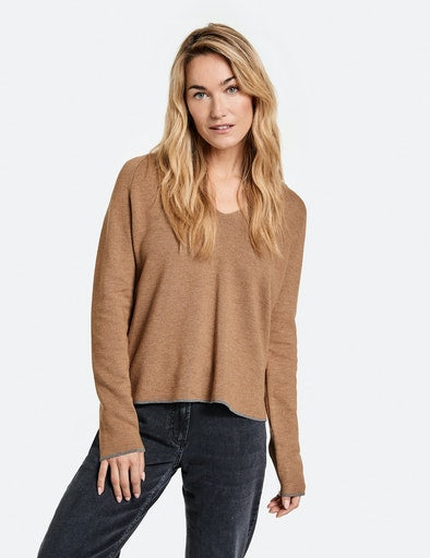 Western Spirit V-Neck Jumper - Camel Melange