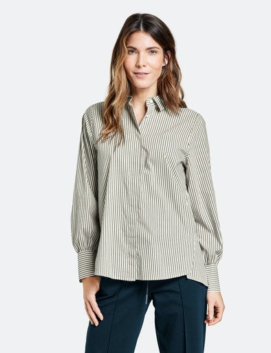 Confident Comfort Long Sleeve Shirt - Ecru/white/green