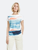 Tranquility Blue 3/4 Sleeve T-Shirt - Off White