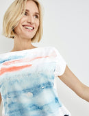 Tranquility Blue 3/4 Sleeve T-Shirt - Off White