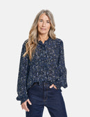 Moon Shine LS Blouse - Black/blue Print