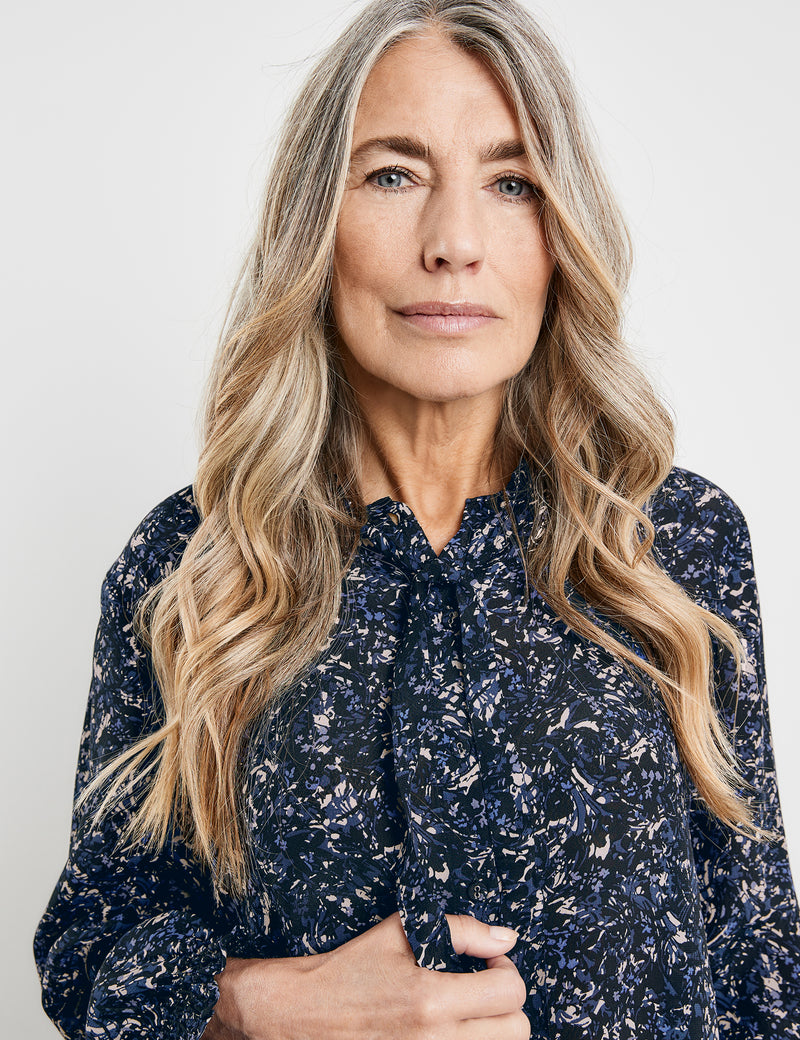 Moon Shine LS Blouse - Black/blue Print