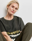 Urban Forest Short Sleeve Blouse - Green/ecru/white