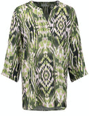 Expressive Nature 3/4Slv Blouse - Ecru/white/green
