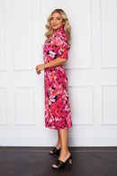Katherine Collared Midi Dress - Bright Pink