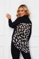 Linette Scooped Hem Shirt - Black/beige Leopard Print