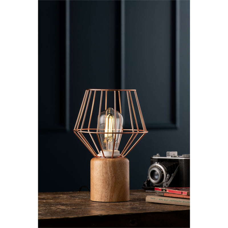 Wood & Copper Table Lamp
