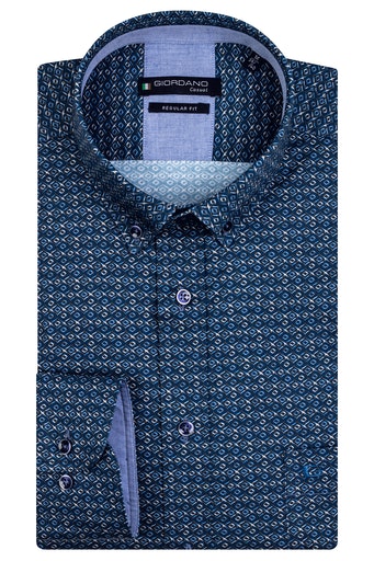 Ivy Long Sleeve Button Down Print Shirt - Dark Navy