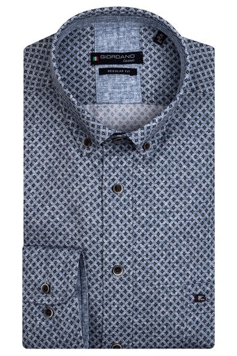 Ivy Long Sleeve Button Down Print Shirt - Light Blue