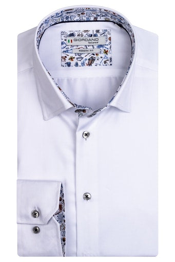 Long Sleeve Cutaway Collar Plain Shirt - White