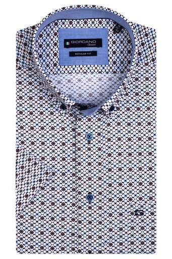 Short Sleeve Button Down Print - Red