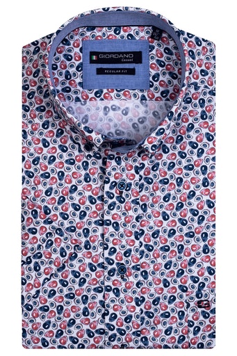 Short Sleeve Button Down Print - Red