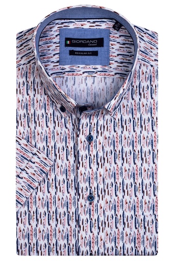 Short Sleeve Button Down Print - Red