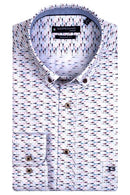 Long Sleeve Button Down Print Shirt - Red