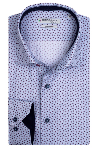 Long Sleeve Cutaway Collar Print Shirt - Red