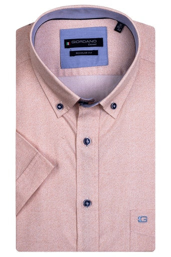 Short Sleeve Button Down Casual Shirt - Salmon
