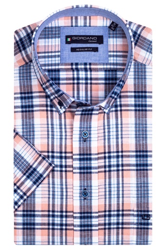 Short Sleeve Button Down Check Shirt - Salmon