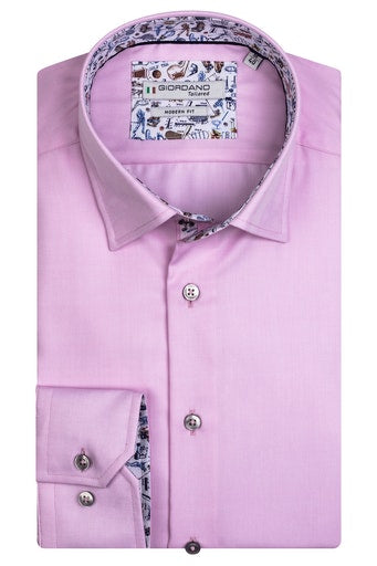 Long Sleeve Cutaway Collar Plain Shirt - Light Pink