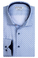 Long Sleeve Cutaway Collar Print Shirt - Dark Navy