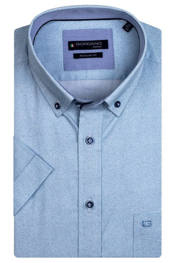 Short Sleeve Button Down Casual Shirt - Aqua Blue