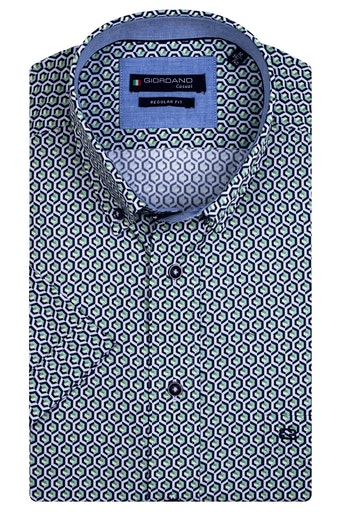 Short Sleeve Button Down Print - Dark Green