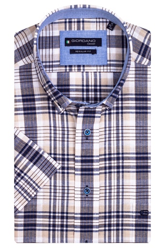 Short Sleeve Button Down Check Shirt - Dark Brown