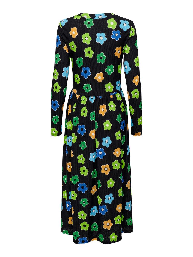 Svan Round Neck All Over Print Dress - Black/Flower