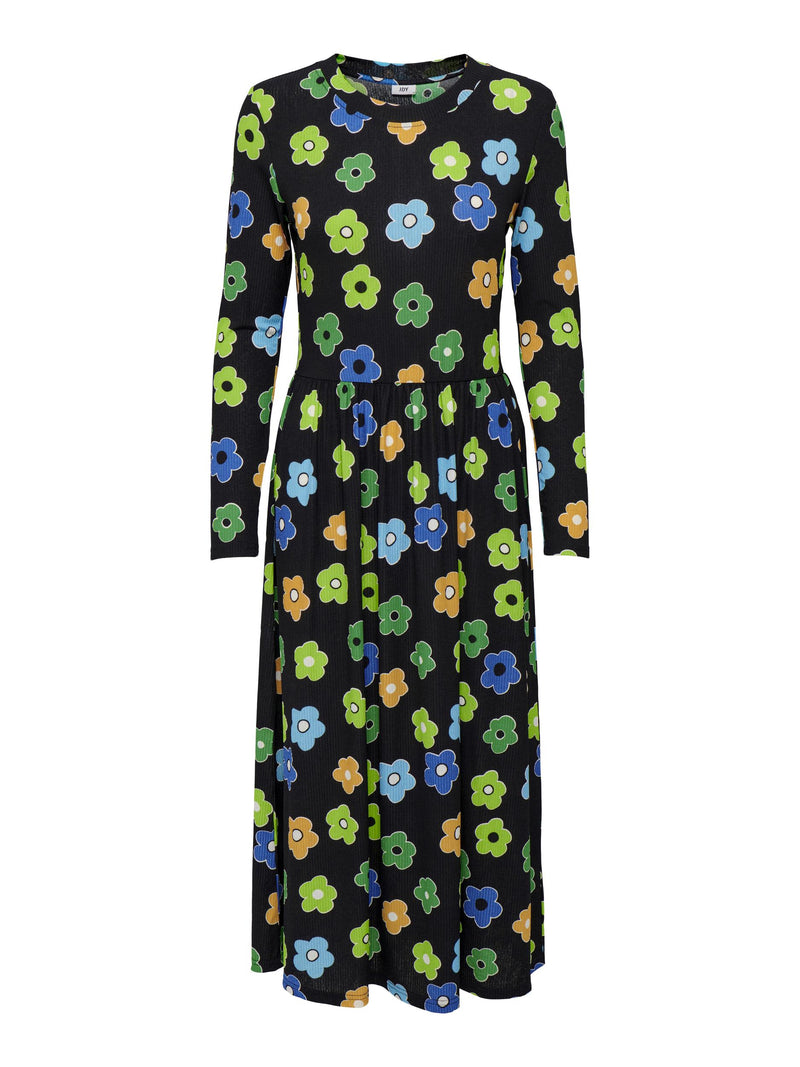 Svan Round Neck All Over Print Dress - Black/Flower