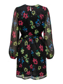 Rosa Long Sleeve Belt Dress - Black/Bright Roses
