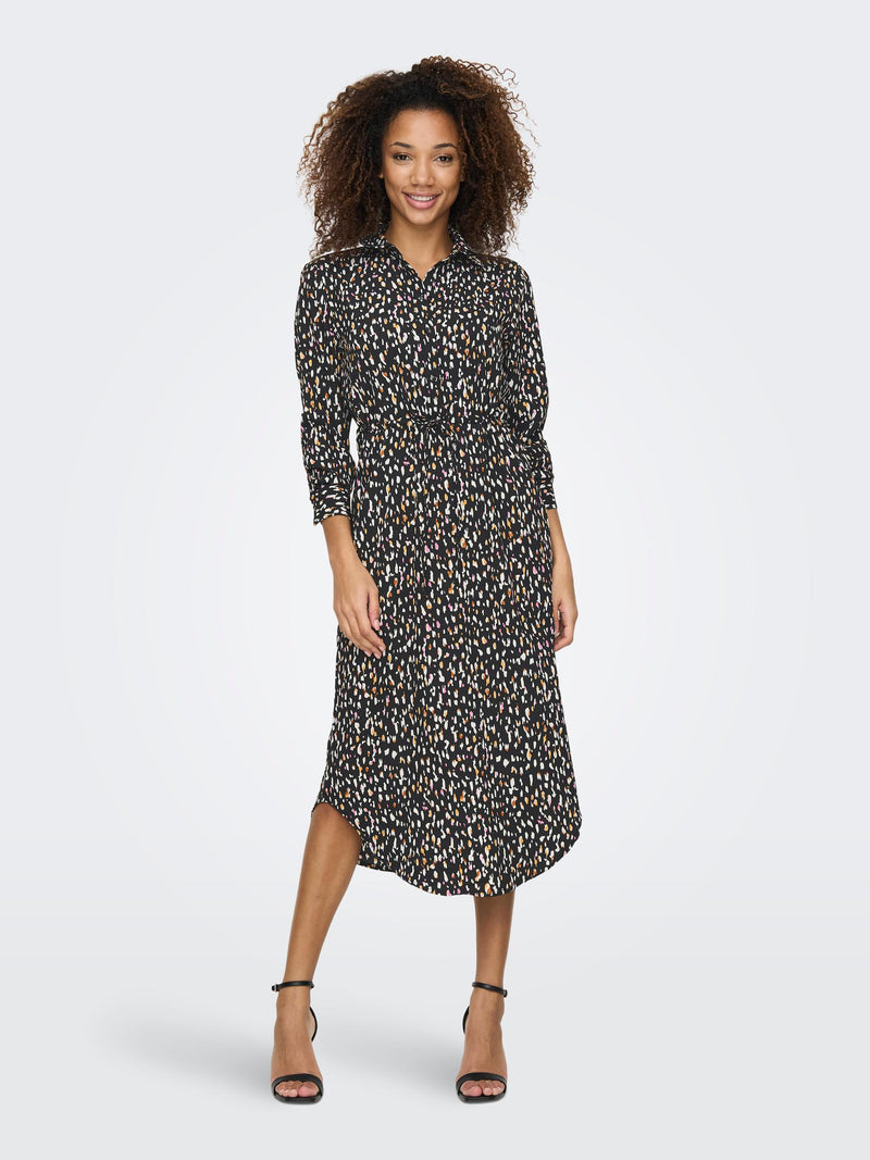 Soro Long Sleeve Midi Shirt Dress - Black/Animal