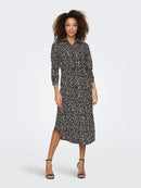 Soro Long Sleeve Midi Shirt Dress - Black/Animal