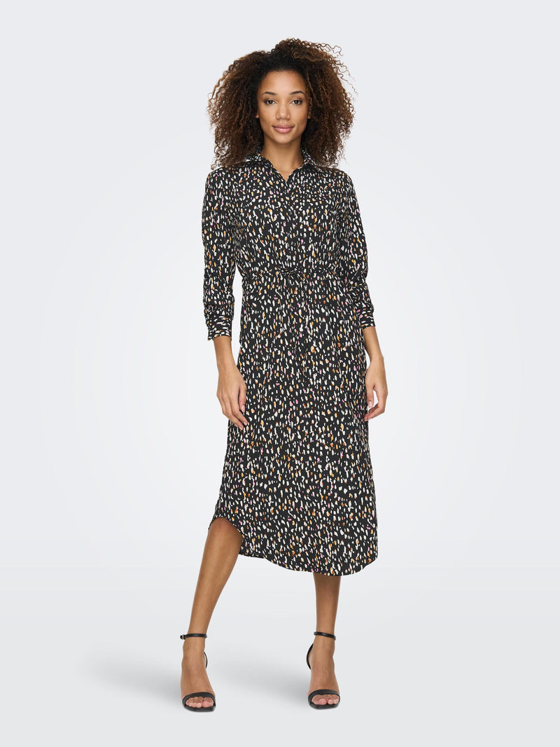 Soro Long Sleeve Midi Shirt Dress - Black/Animal