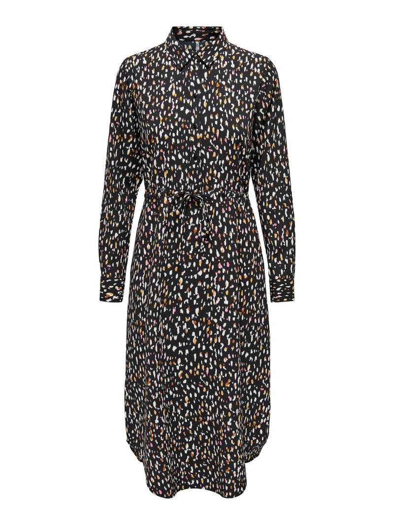 Soro Long Sleeve Midi Shirt Dress - Black/Animal