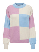 Smilla Colorblock Round Neck Jumper - Ecru/Blue/Lilac