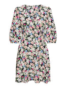 Lizzi 3/4 Sleeve Print Wrap Dress - Black/Pink
