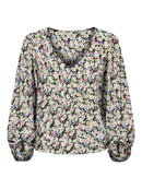 Lizzi 3/4 Sleeve Print V Neck Top - Black/Pink