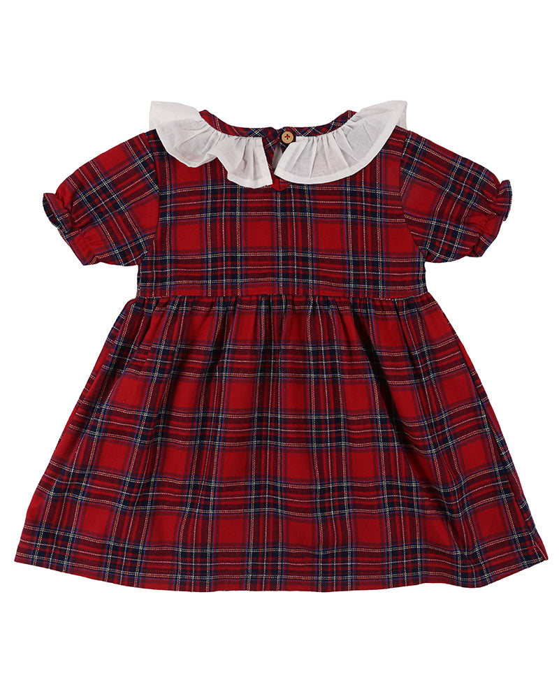 Lily + Sid Nostalgic Check Collar Dress - Red/navy